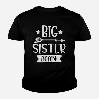 Big Sister Again Sibling Announcement Kid T-Shirt - Seseable