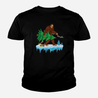 Bigfoot Christmas Tree Men Boys Kids Sasquatch Gift Kid T-Shirt - Seseable