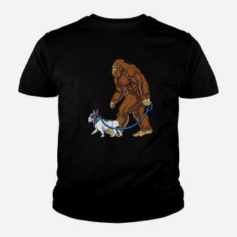 Bigfoot Dog Walk French Bulldog Sasquatch Kids Boys Kid T-Shirt - Seseable