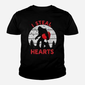 Bigfoot Sasquatch Believe I Steal Hearts Valentines Day Kid T-Shirt - Seseable