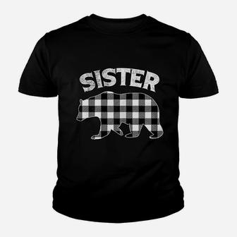 Black And White Buffalo Plaid Sister Bear Christmas Kid T-Shirt - Seseable