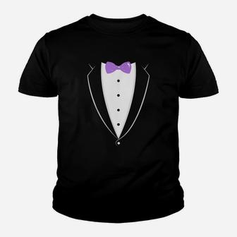 Black And White Tuxedo With Lavender Bow Tie Kid T-Shirt - Seseable