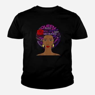 Black History Month Queen Hair Word Art Afro Kid T-Shirt - Seseable