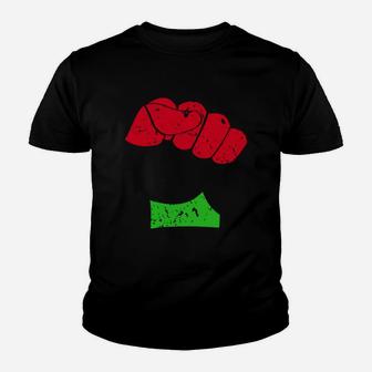 Black History T-shirt Red Black And Green Pride Fist Black Kid T-Shirt - Seseable