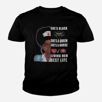 Black Nurse Melanin Nurse Living Her Best Life Kid T-Shirt - Seseable