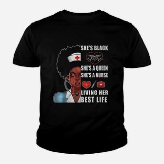 Black Nurse Women Melanin Nurse Living Her Best Life Kid T-Shirt - Seseable