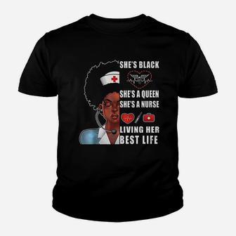 Black Nurse Women Melanin Nurse Living Her Best Life Kid T-Shirt - Seseable