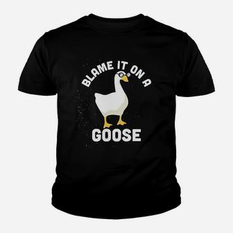 Blame It On A Goose Funny Video Game Meme Graphic Kid T-Shirt - Seseable