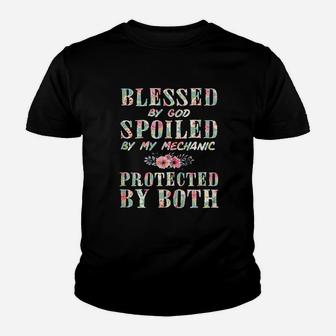 Blessed By God Spoiled By My Mechanic Wife Kid T-Shirt - Seseable