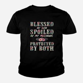 Blessed By God Spoiled By My Mechanic Wife Women Gift Kid T-Shirt - Seseable