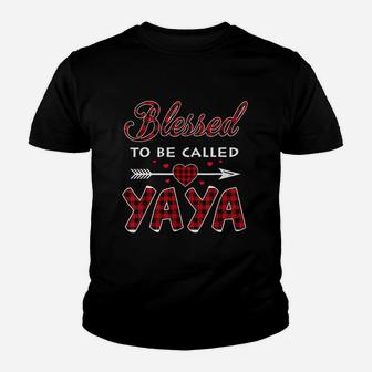 Blessed To Be Called Yaya Buffalo Plaid Grandma Christmas Kid T-Shirt | Seseable CA