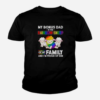 Bonus Dad Rainbow Sheep Family Proud Gay Pride Kid T-Shirt - Seseable