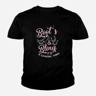Boots And Bling Its A Cowgirl Kid T-Shirt - Seseable