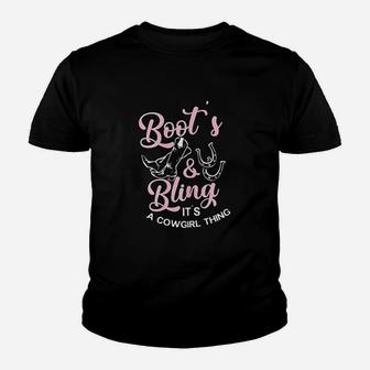 Boots And Bling Its A Cowgirl Thing Western Country Kid T-Shirt - Seseable