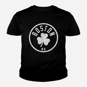 Boston Basketball Shamrock Massachusetts Vintage Distressed Kid T-Shirt - Seseable