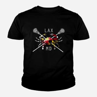 Boys Lacrosse Shirt Sticks Crossed Crab Lax Maryland Flag Kid T-Shirt - Seseable