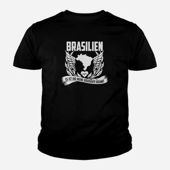 Brasilien Lorbeerkranz Kinder Tshirt, Stolz-Motto Tee in Schwarz - Seseable