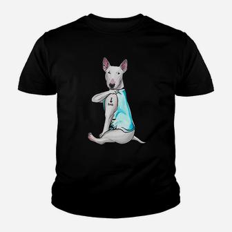 Bull Terrier Tattoos I Love Dad Sitting Gift Fathers Day Kid T-Shirt - Seseable