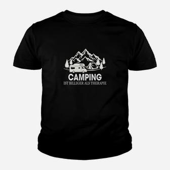 Camping-Therapie Schwarzes Kinder Tshirt, Bergmotiv und Spruch Design - Seseable