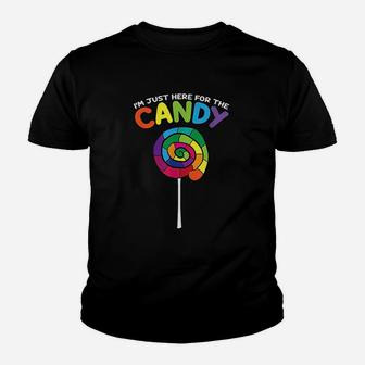 Candy Sweets Im Just Here For The Candy Halloween Kid T-Shirt - Seseable