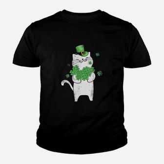 Cat Leprechaun Cat Lover Shamrock St Patricks Day Kid T-Shirt - Seseable