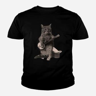 Cat Playing Banjo Guitar Funny Shirts Kid T-Shirt - Seseable