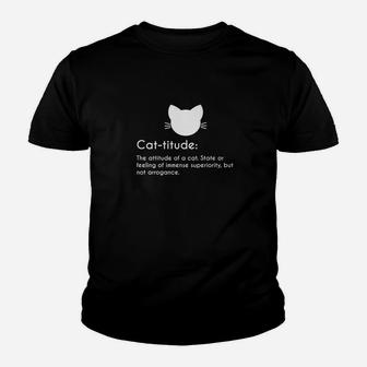 Cattitude Definition Cat Lover Funny Cute Funny Pun Kid T-Shirt - Seseable