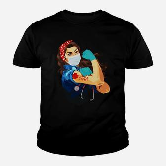Certified Registered Nurse Anesthetist Crna Frontline Workers Nurse Strong Rosie Riveter Kid T-Shirt - Seseable