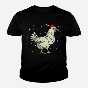 Chicken Santa Claus Wrapped In Lights Cute Farming Christmas Kid T-Shirt - Seseable