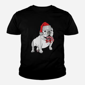 Christmas Bulldog Dog Santa Hat Kid T-Shirt - Seseable