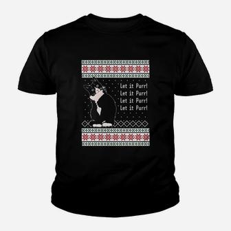 Christmas Let It Purr Tuxedo Cat Kid T-Shirt - Seseable