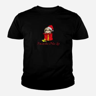 Christmas Sloth On The Nice Lis Gift For Kids Kid T-Shirt - Seseable