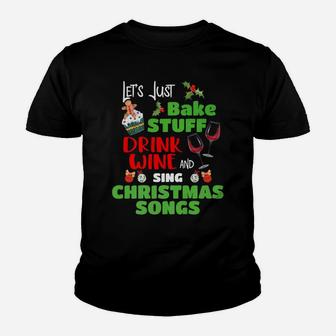 Christmas Songs Wine Baking Holiday Pajamas Kid T-Shirt - Seseable