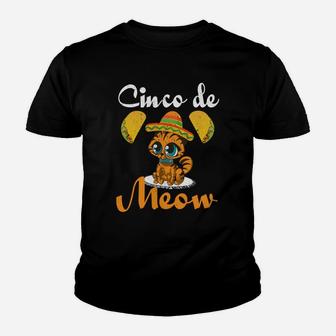 Cinco De Mayo Cinco De Meow Cat Taco Sombrero Kid T-Shirt - Seseable