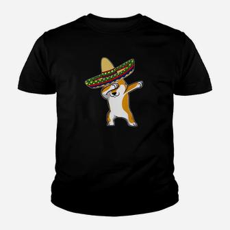 Cinco De Mayo Dabbing Corgi Dog Mexican Sombrero Gift Kid T-Shirt - Seseable