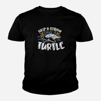 Climate Change Skip A Straw Save A Turtle Kid T-Shirt - Seseable