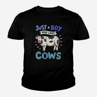 Cow Just A Boy Who Loves Cows Gift For Cow Lovers Kid T-Shirt - Seseable