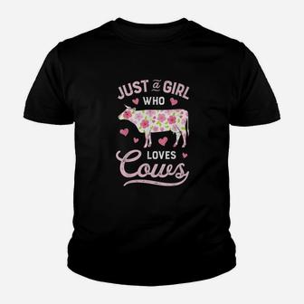 Cow Just A Girl Who Loves Cow Lovely Flower Kid T-Shirt - Seseable