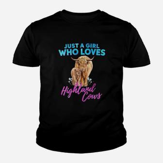 Cow Just A Girl Who Loves Highland Cows Funny Kid T-Shirt - Seseable