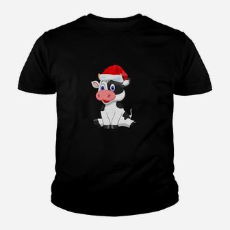 Cow Santa Hat Christmas Funny Xmas Gifts Kid T-Shirt - Seseable