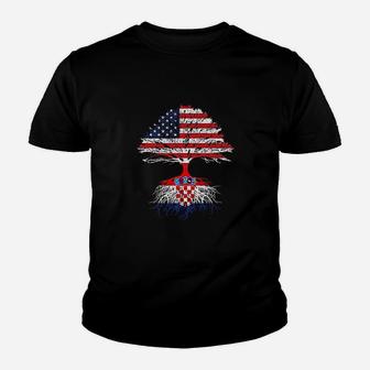 Croatian Roots American Grown Croatia Flag Present Kid T-Shirt - Seseable