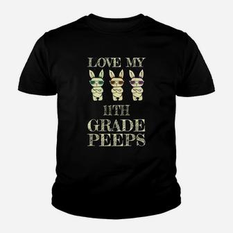 Cute Bunny Teachers Love My 11th Grade Peeps Happy Easter Gift Kid T-Shirt - Seseable