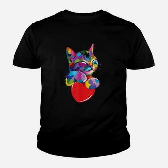 Cute Cat Gift For Kitten Lovers Colorful Art Kid T-Shirt - Seseable