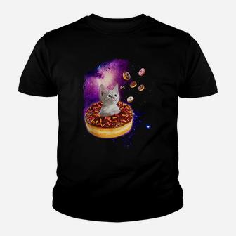 Cute Cat Inside Donut In Space Boys Girl -kitty In Space Kid T-Shirt - Seseable