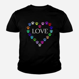 Cute Colorful Heart I Love My Cat Dog Animal Paws Kid T-Shirt - Seseable