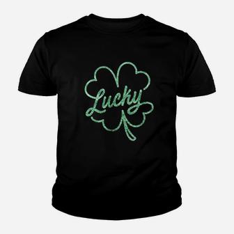 Cute Lucky Four Leaf Clover St Patricks Day Kid T-Shirt - Seseable
