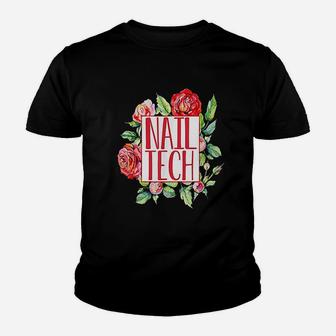 Cute Nail Tech Floral Roses Nail Technician Gift Kid T-Shirt - Seseable