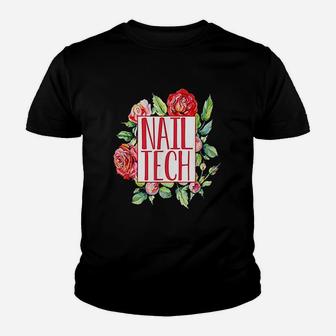 Cute Nail Tech Floral Roses Nail Technician Kid T-Shirt - Seseable