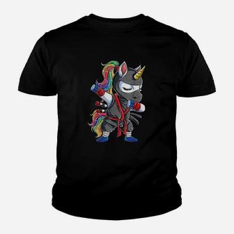 Dabbing Ninja Unicorn Girls Rainbow Martial Arts Youth T-shirt - Seseable
