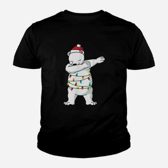 Dabbing Polar Bear Christmas Light Funny Christmas Kid T-Shirt - Seseable